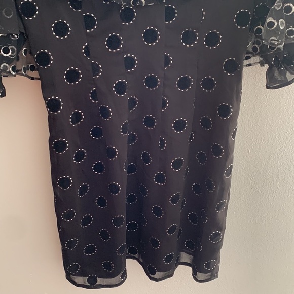 For Love & Lemons Mini Dress Off Shoulder Adella Party Dress in Black Polka Dot - Picture 10 of 13